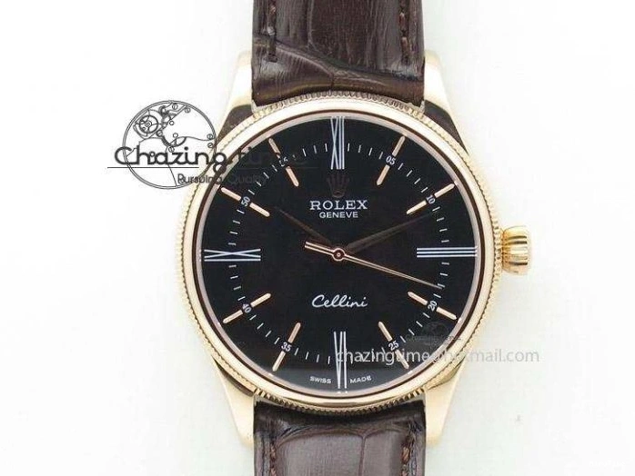 MiroTime 1219 Cellini 50505 RG Black Dial on Brown Leather Strap A2824 BP Maker Premium 4047